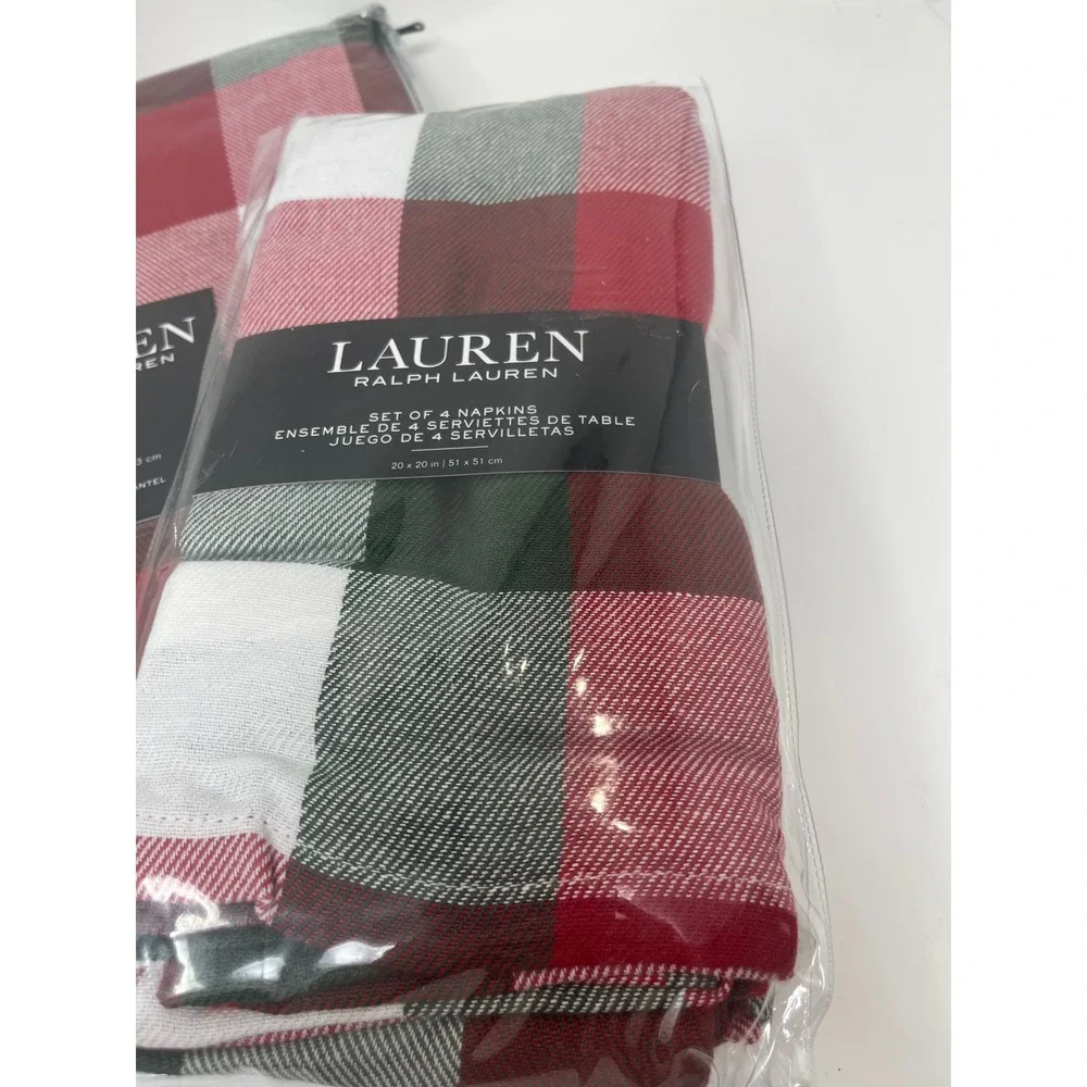 Ralph Lauren Tablecloth 60x84 & 4 Napkins Red Green White Buffalo Check Plaid